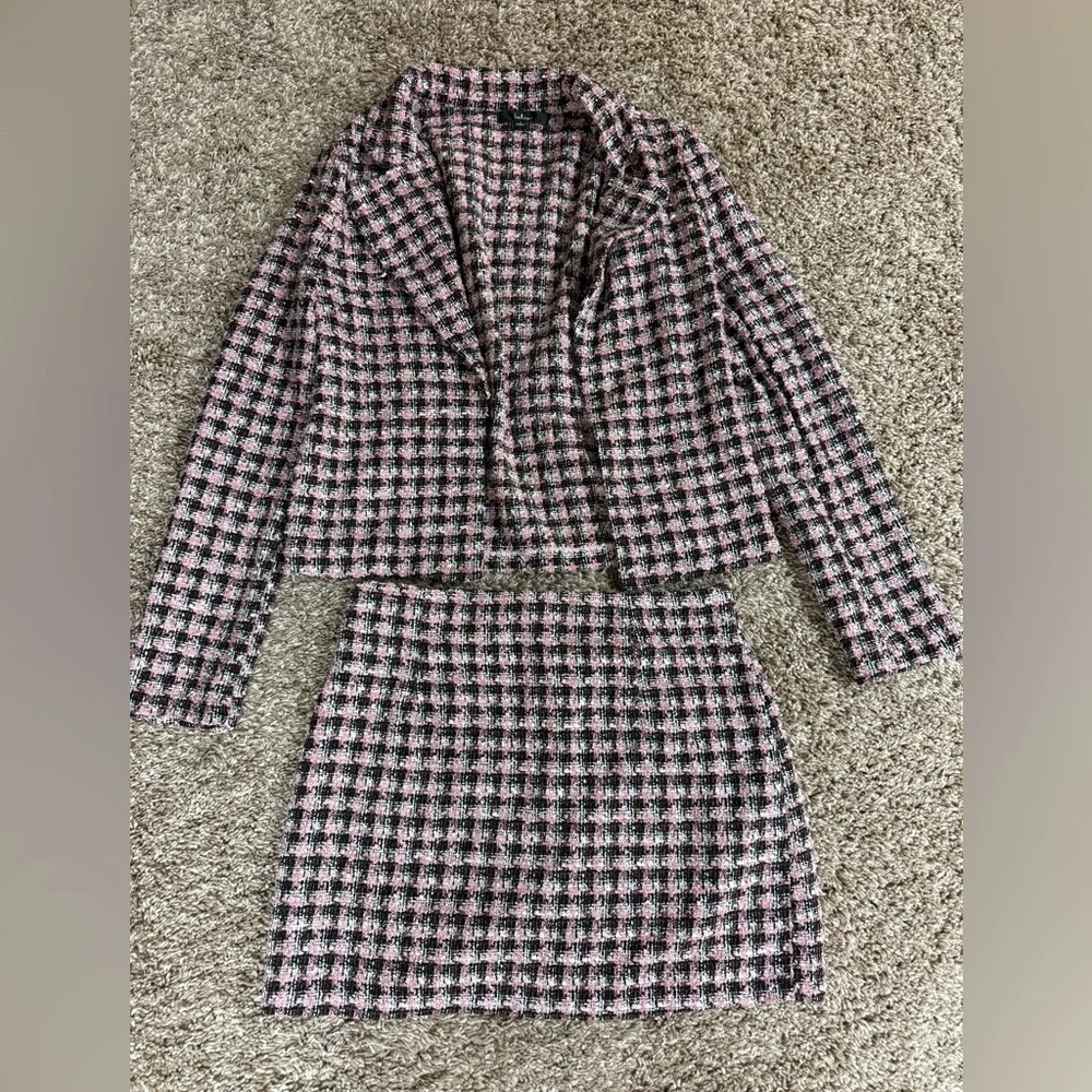 Lulu's Black, brown & pink boucle Blazer and Skirt Set size M/S